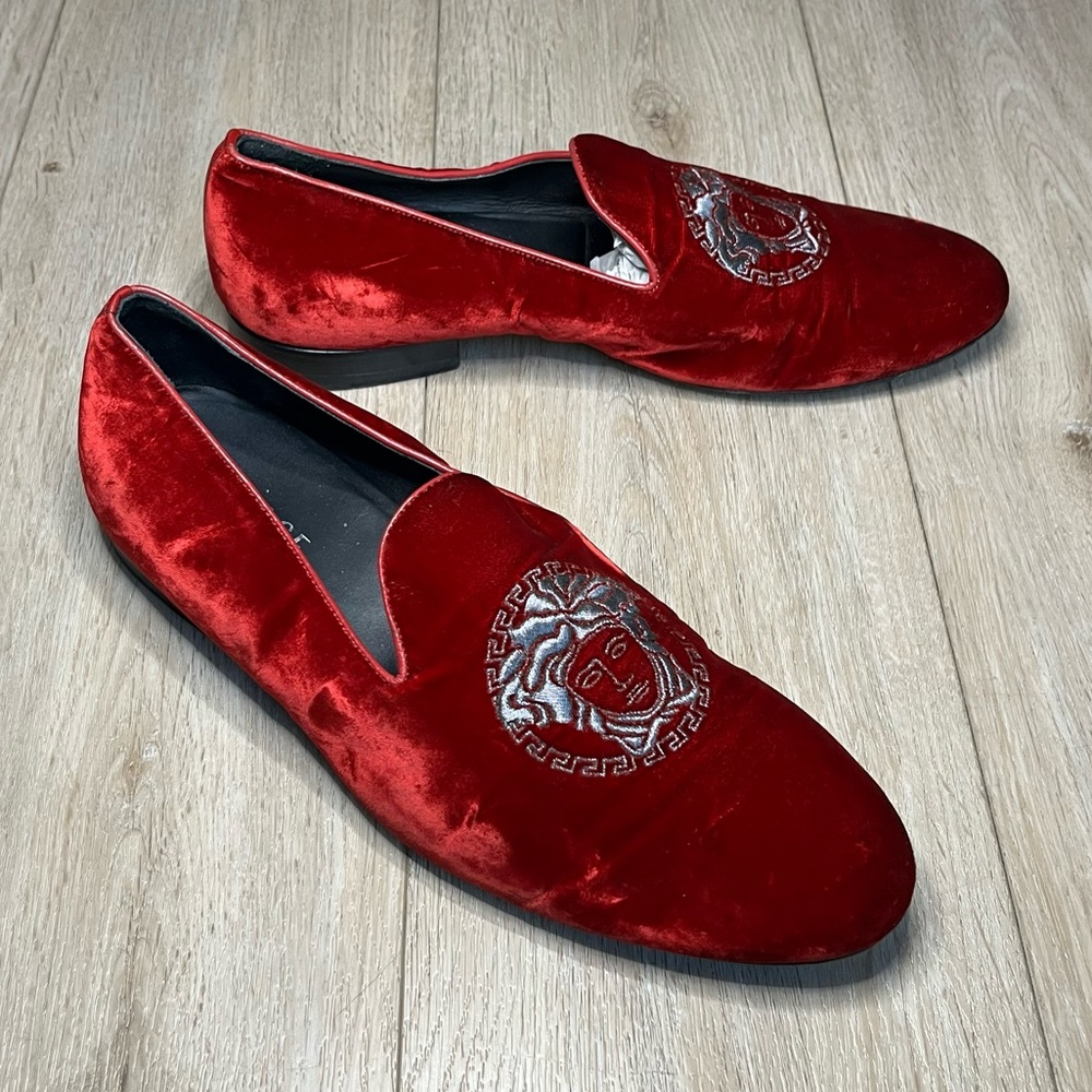 Versace Classic Red Velvet Loafers